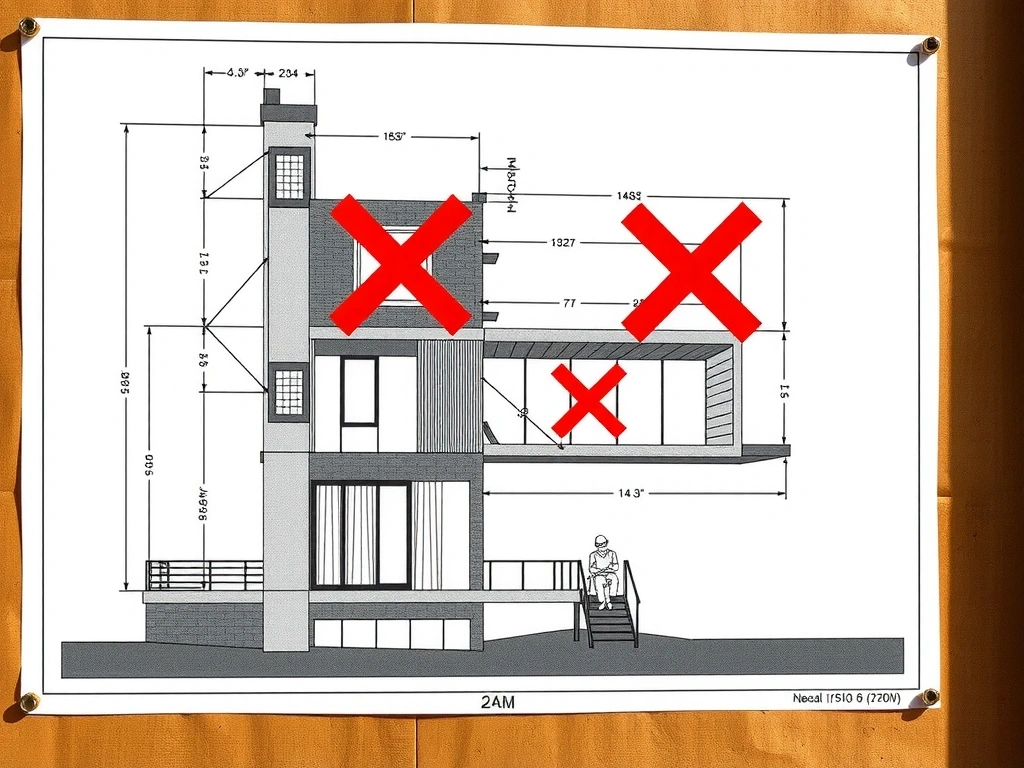 Plano de construcción con área faltante marcada